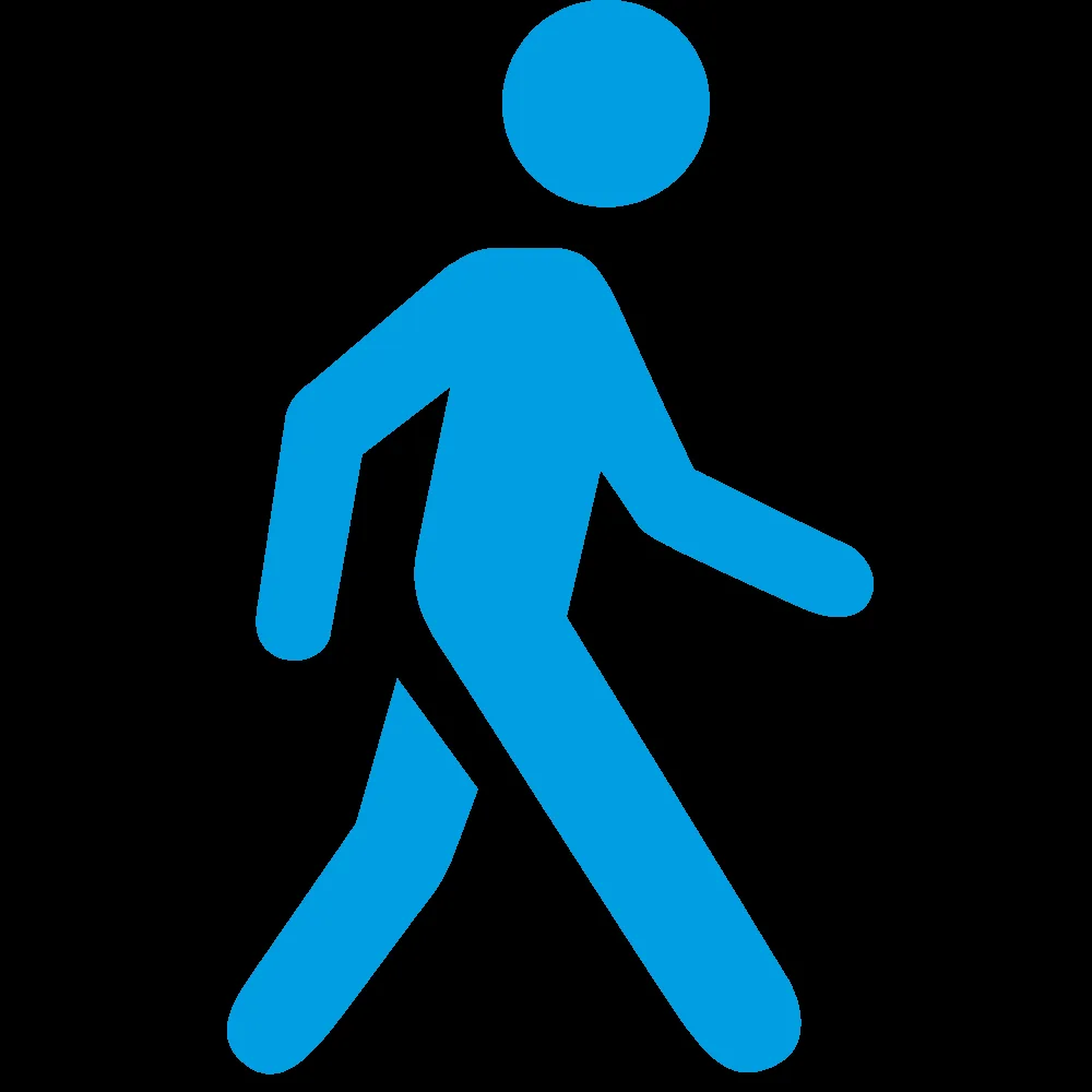 Blue pedestrian crossing sign showing a person walking.