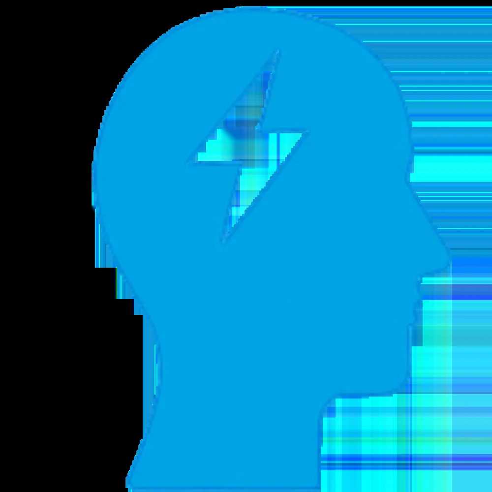 Silhouette of a human head in profile with a lightning bolt inside the head, representing mental energy or power.