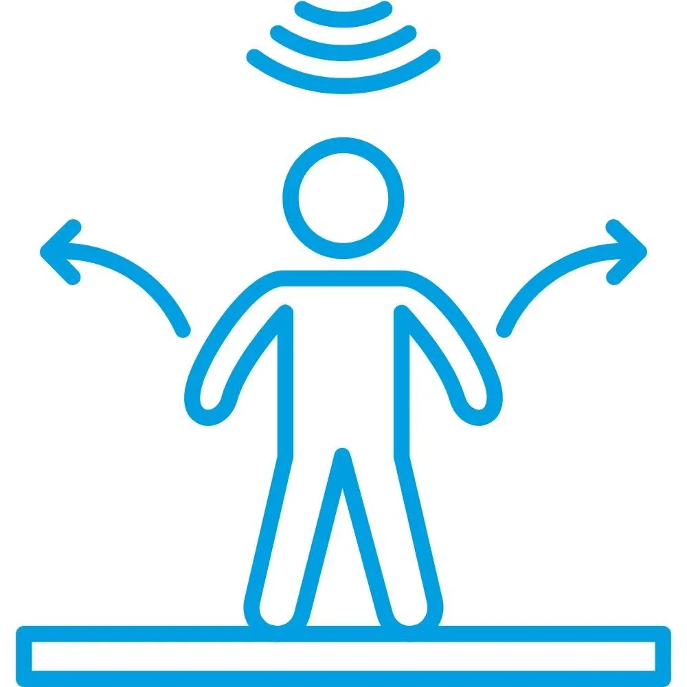 Icon of a person with arrows extending from their arms and sound waves above their head, representing communication or speech.