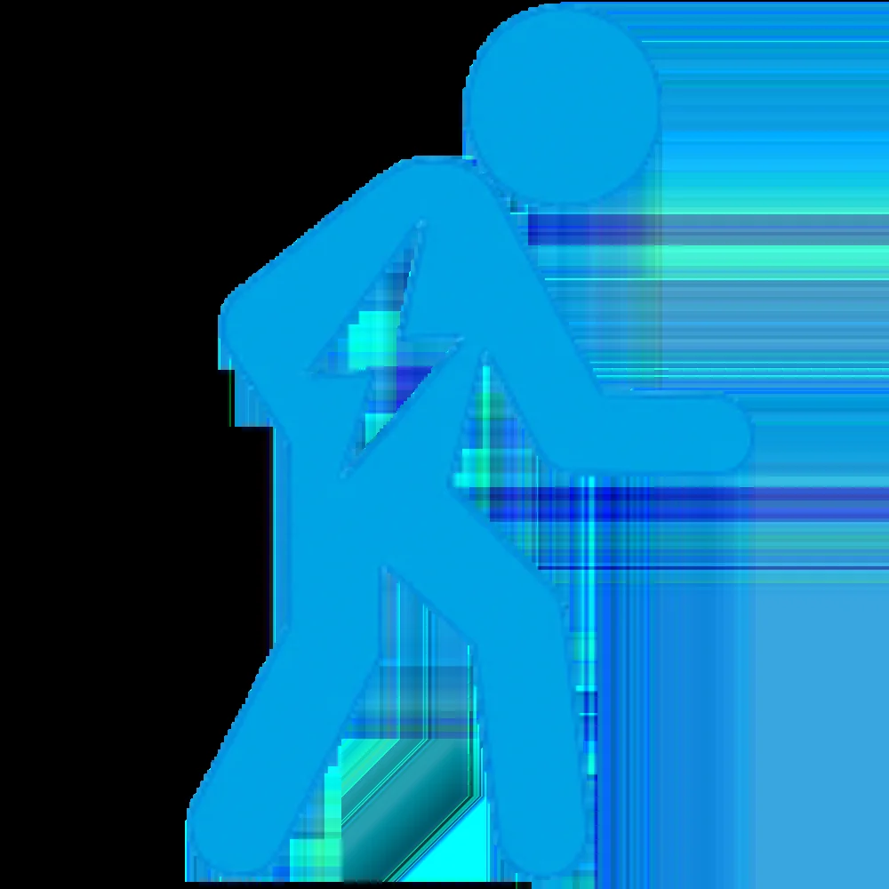 Blue icon of a person clutching their back in pain.